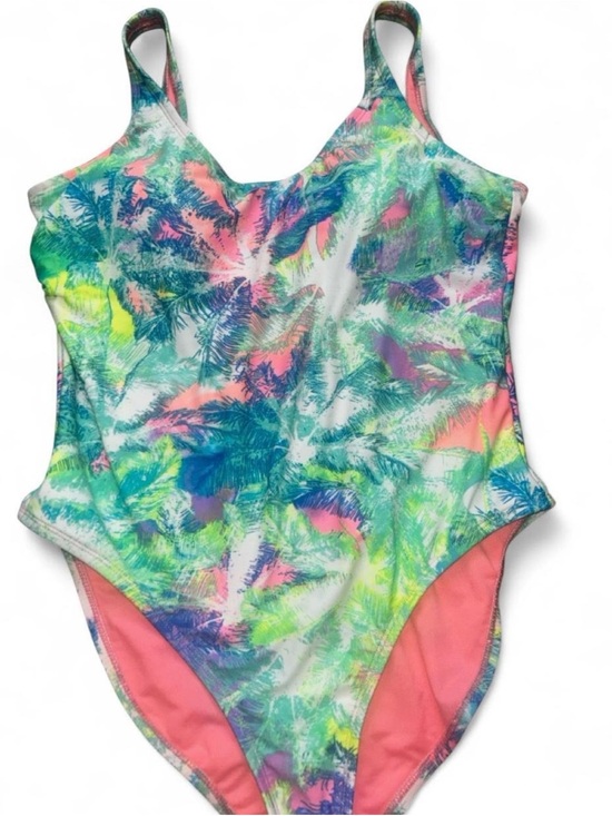Xhilaration Other - Xhilaration Girls' Palm-Print One-Piece Swimsuit - Pink, Green, Blue